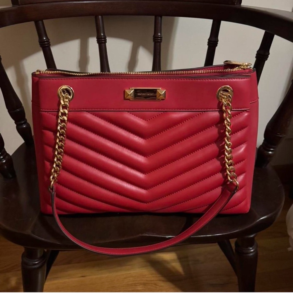 Michael Kors Quilted Red Shoulder Bag with Gold Chain